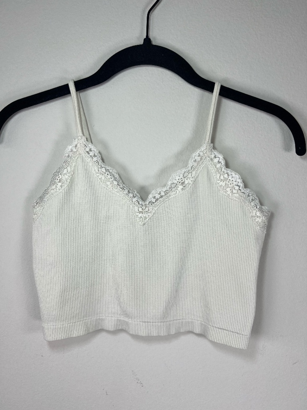 Wild Fable Ribbed Lace Cropped Cami Tank Top Cream Neutral Layering Y2K Sz Small